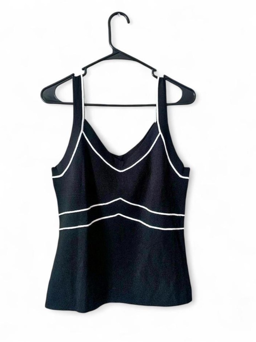 NWT Cable & Gauge Black Contrast Piping Knit Tank Top Size L Office Siren